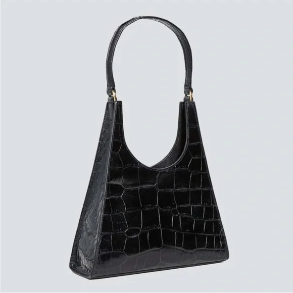 NEW STAUD Rey Black Croc Embossed Leather Purse Shoulder Bag Hand Bag NWT - Picture 2 of 4